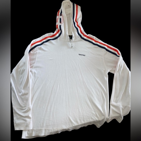 Nautica Competition Men's White Hoodie with Red and Blue Stripes - Picture 4 of 10